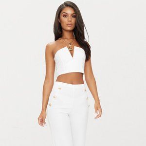 White Crepe V Bar Bandeau Crop Top